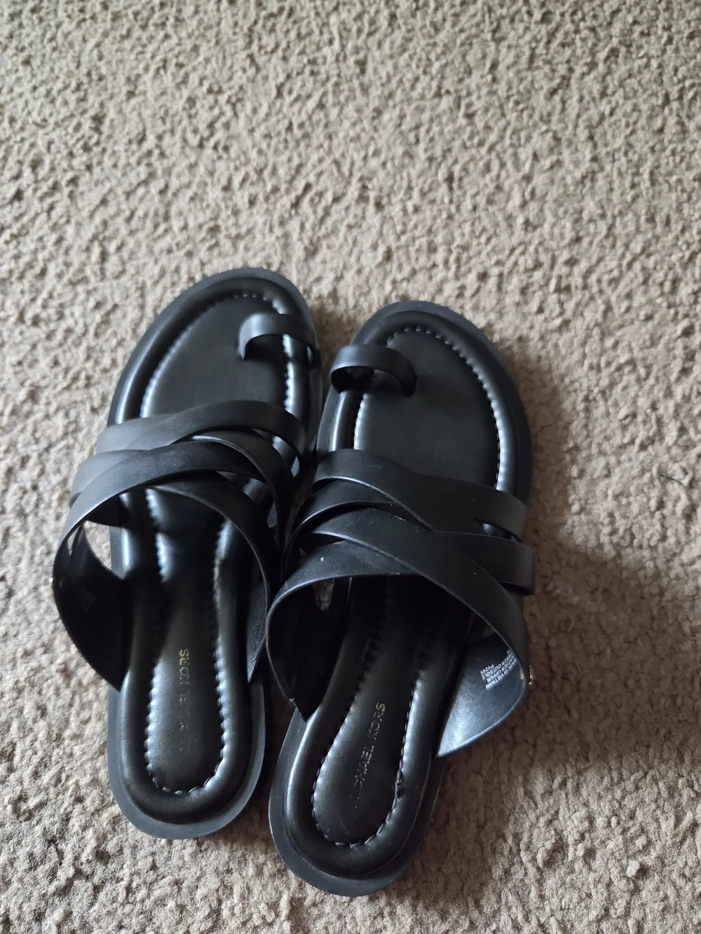 Michael Kors Black Leather Braided Strap Slide Sandals